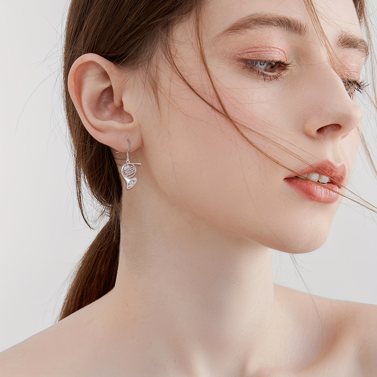 French Horn Music Earrings in 925 Sterling Silver
